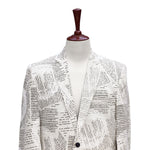 Mens Blazer Ivory Newpaper Print Cotton Formal Party Jacket Wedding Sport Coat 42R