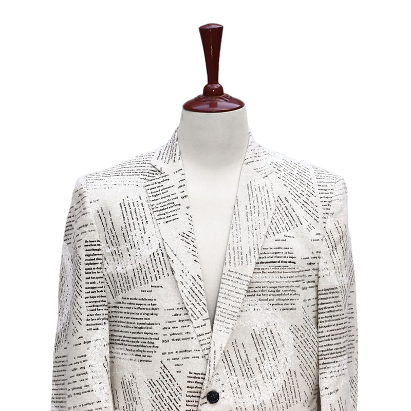 Mens Blazer Ivory Newpaper Print Cotton Formal Party Jacket Wedding Sport Coat 42R
