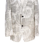 Mens Blazer Ivory Newpaper Print Cotton Formal Party Jacket Wedding Sport Coat 42R