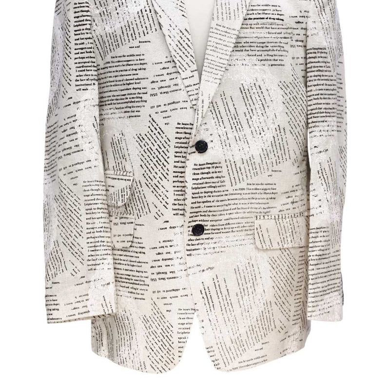 Mens Blazer Ivory Newpaper Print Cotton Formal Party Jacket Wedding Sport Coat 42R