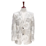 Mens Blazer Ivory Newpaper Print Cotton Formal Party Jacket Wedding Sport Coat 42R