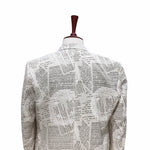 Mens Blazer Ivory Newpaper Print Cotton Formal Party Jacket Wedding Sport Coat 42R