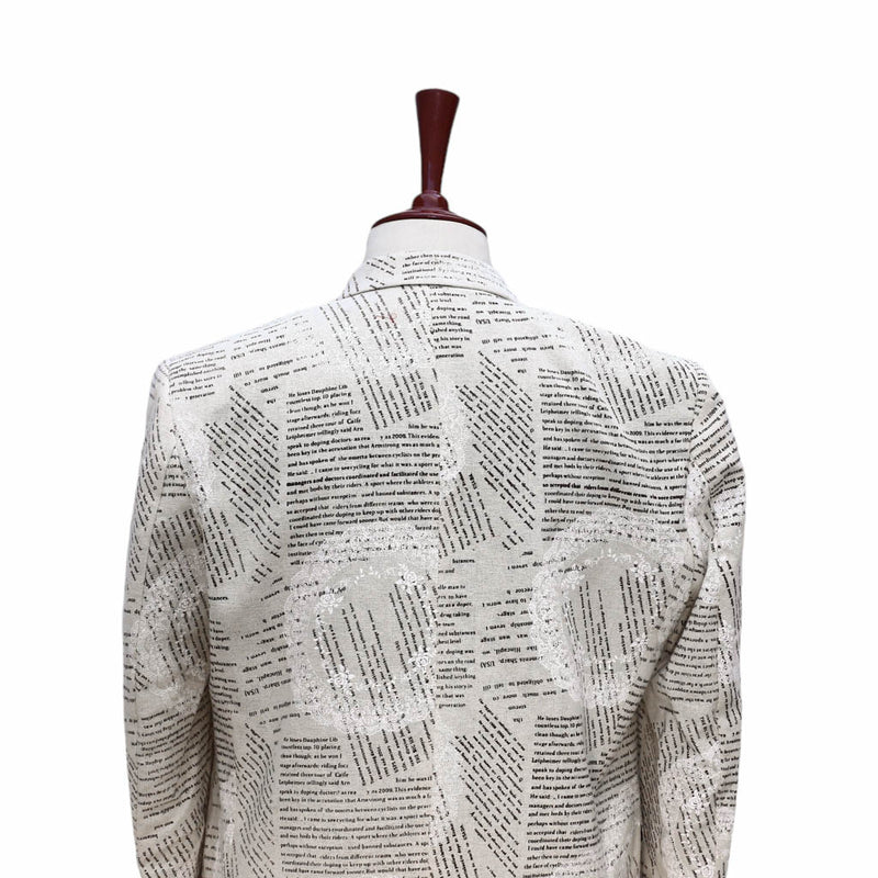 Mens Blazer Ivory Newpaper Print Cotton Formal Party Jacket Wedding Sport Coat 42R
