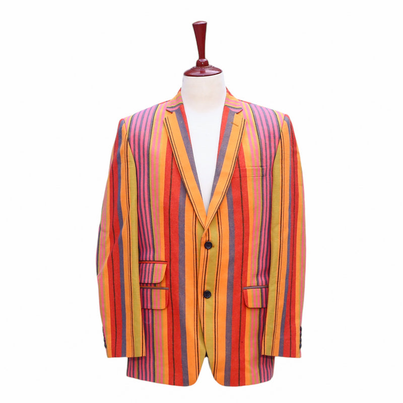 Mens Blazer Multicolor Striped Cotton Formal Party Jacket Wedding Sport Coat 42R
