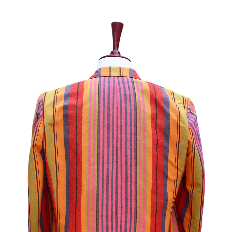 Mens Blazer Multicolor Striped Cotton Formal Party Jacket Wedding Sport Coat 42R