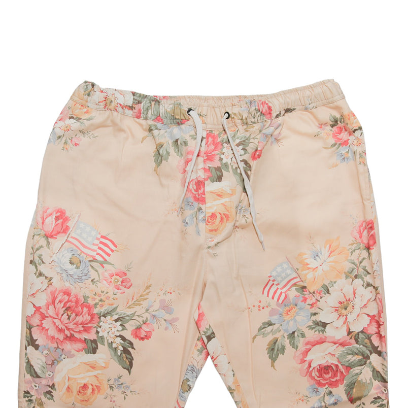 Mens Pants Joggers Harem Beige Floral Drawstring Loose Summer Beach Casual Large