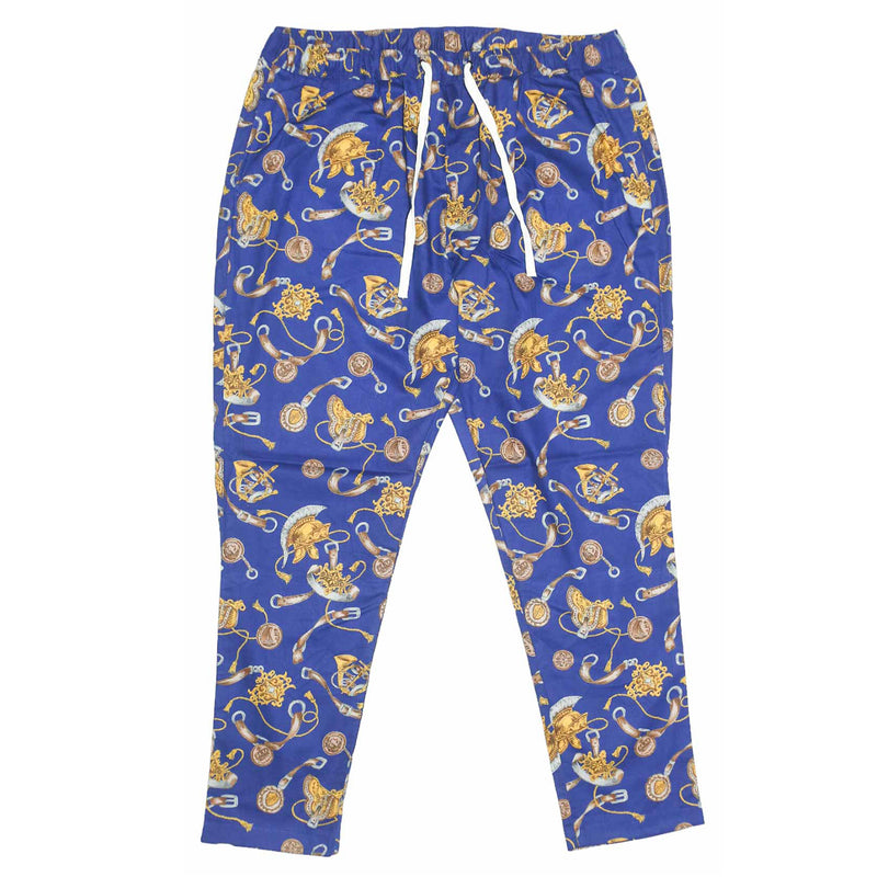 Mens Pants Joggers Blue Gold Baroque Abstract Drawstring Loose Harem Beach XL