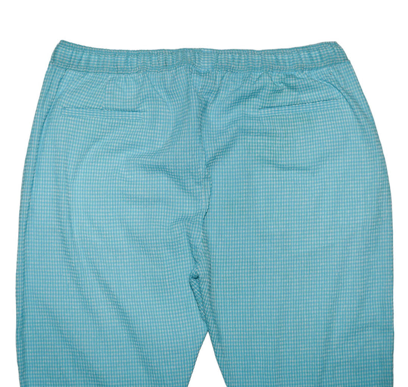 Mens Pants Joggers Turquoise White Check Drawstring Loose Harem Casual Beach XL