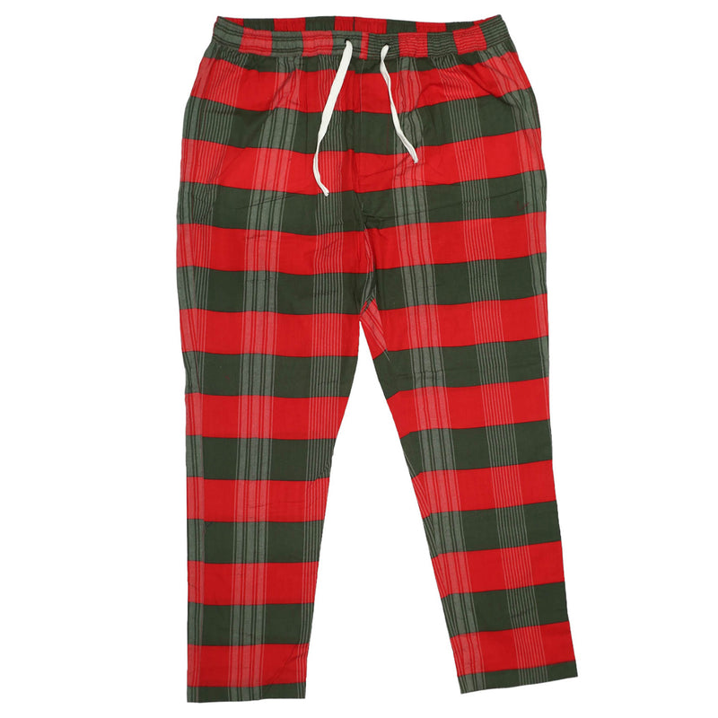 Mens Pants Joggers Red Gray Plaid Check Cotton Drawstring Loose Harem Casual XL