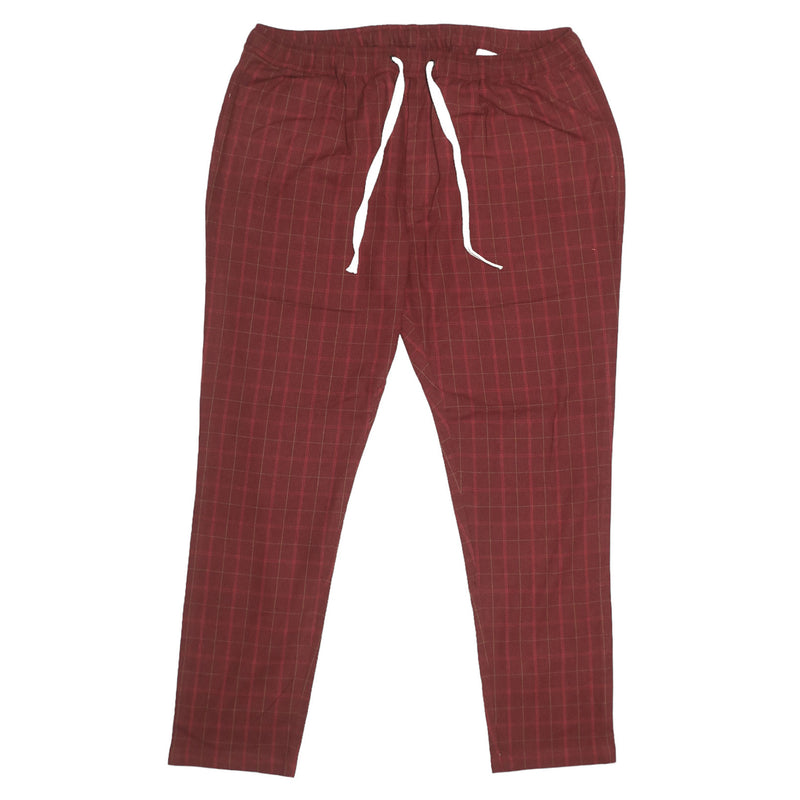 Mens Pants Joggers Red Plaid Check Cotton Drawstring Loose Harem