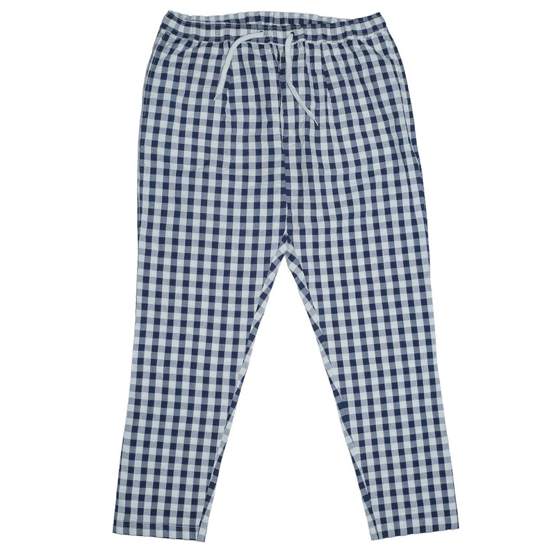 Mens Pants Joggers Blue White Check Seersucker Drawstring Loose Harem Casual XL