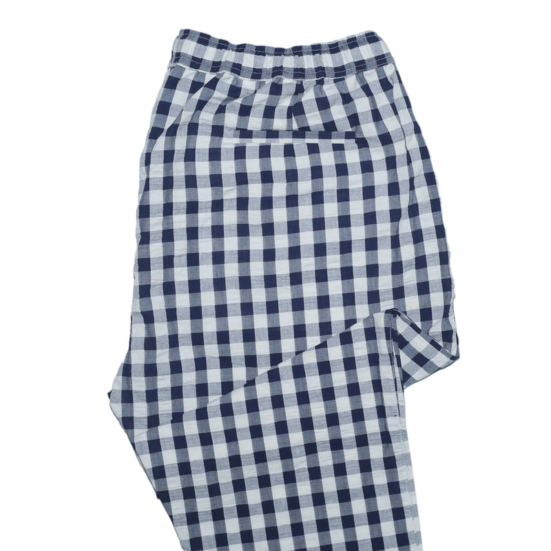 Mens Pants Joggers Blue White Check Seersucker Drawstring Loose Harem Casual XL