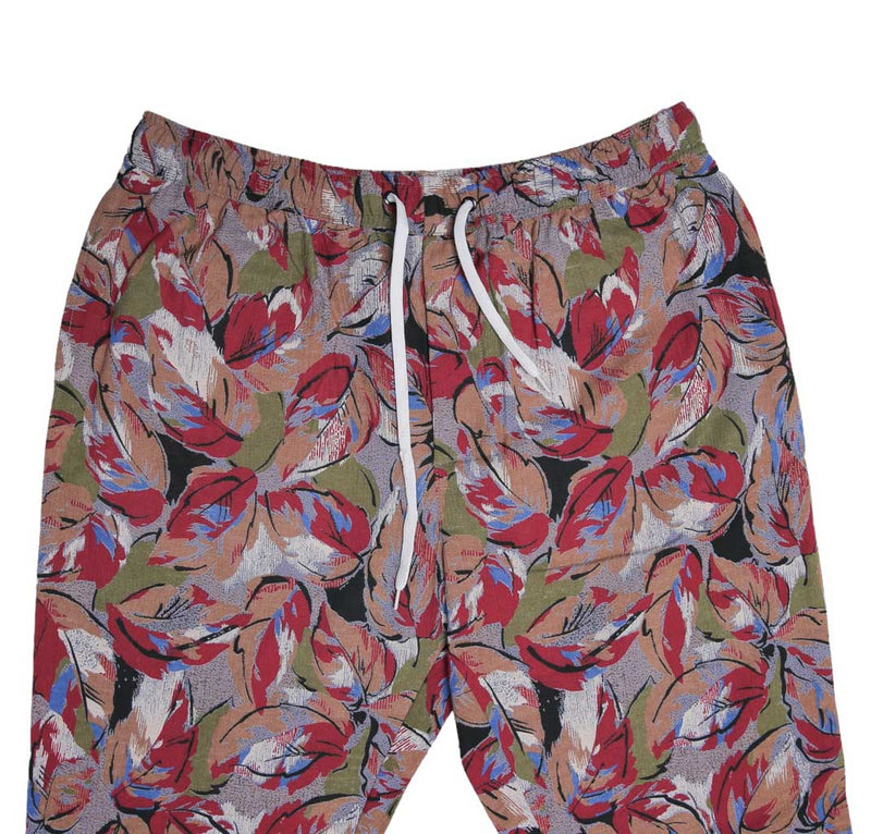 Mens Pants Joggers Multicolor Floral Linen Blend Loose Harem Casual Beach Large
