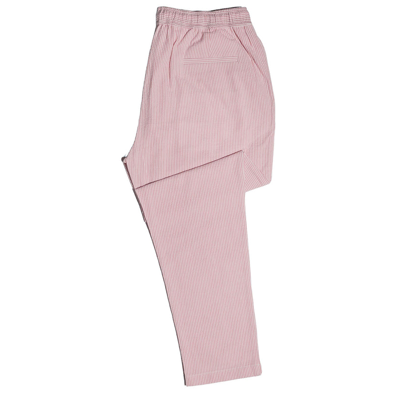 Mens Pants Joggers Pink White Striped Seersucker Loose Harem Casual Beach Medium