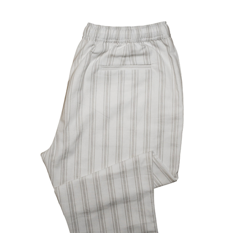 Mens Pants Joggers Beige White Striped Elastic Waist Loose Casual Beach Large