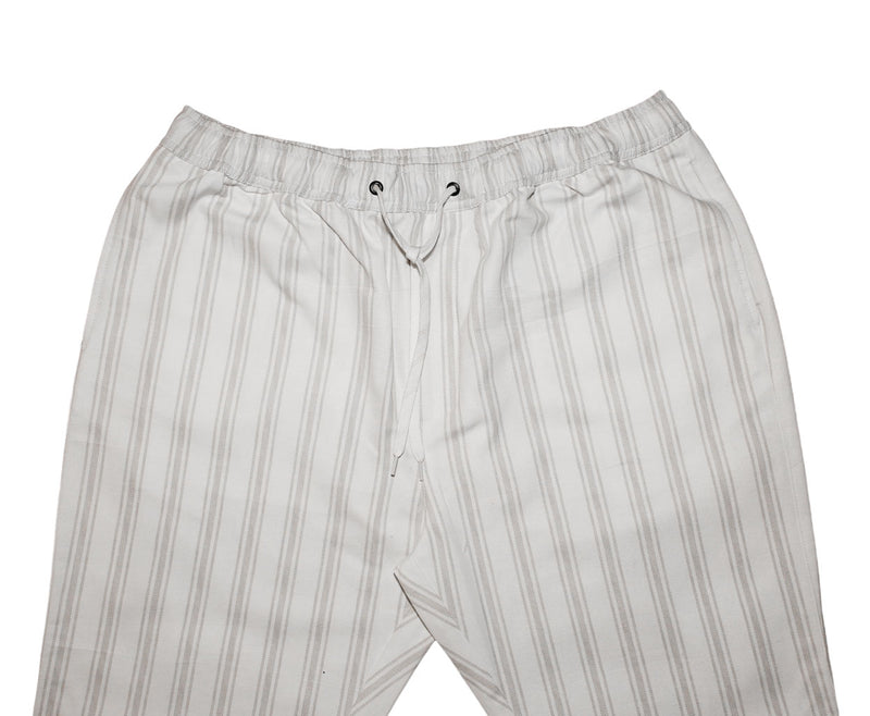 Mens Pants Joggers Beige White Striped Elastic Waist Loose Casual Beach Large