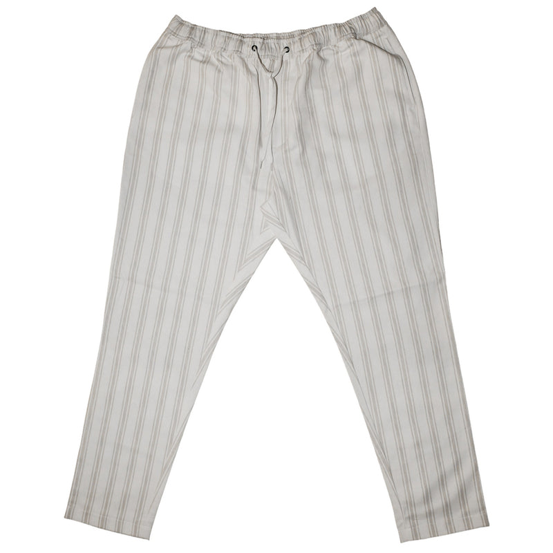 Mens Pants Joggers Beige White Striped Elastic Waist Loose Casual Beach Large