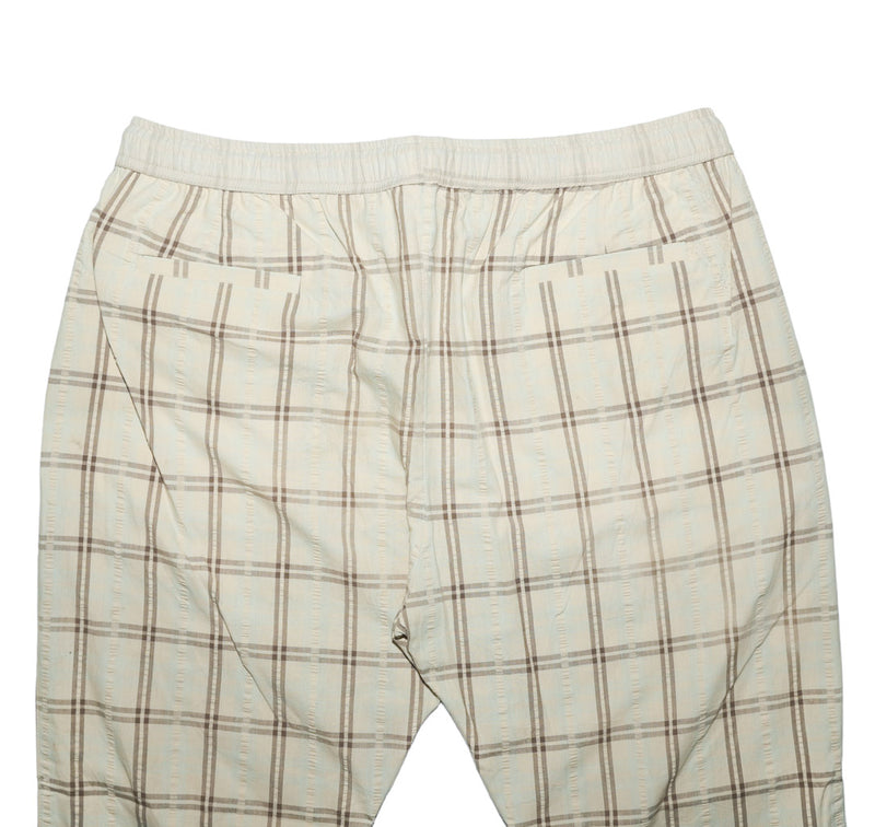 Mens Pants Joggers Beige Plaid Seersucker Drawstring Loose Harem Casual Beach XL