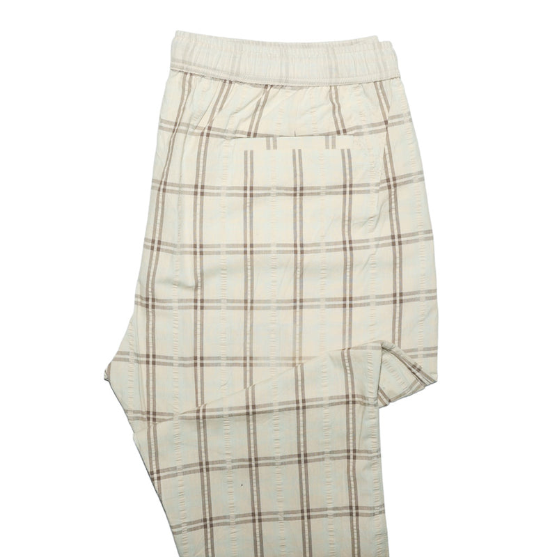 Mens Pants Joggers Beige Plaid Seersucker Drawstring Loose Harem Casual Beach XL