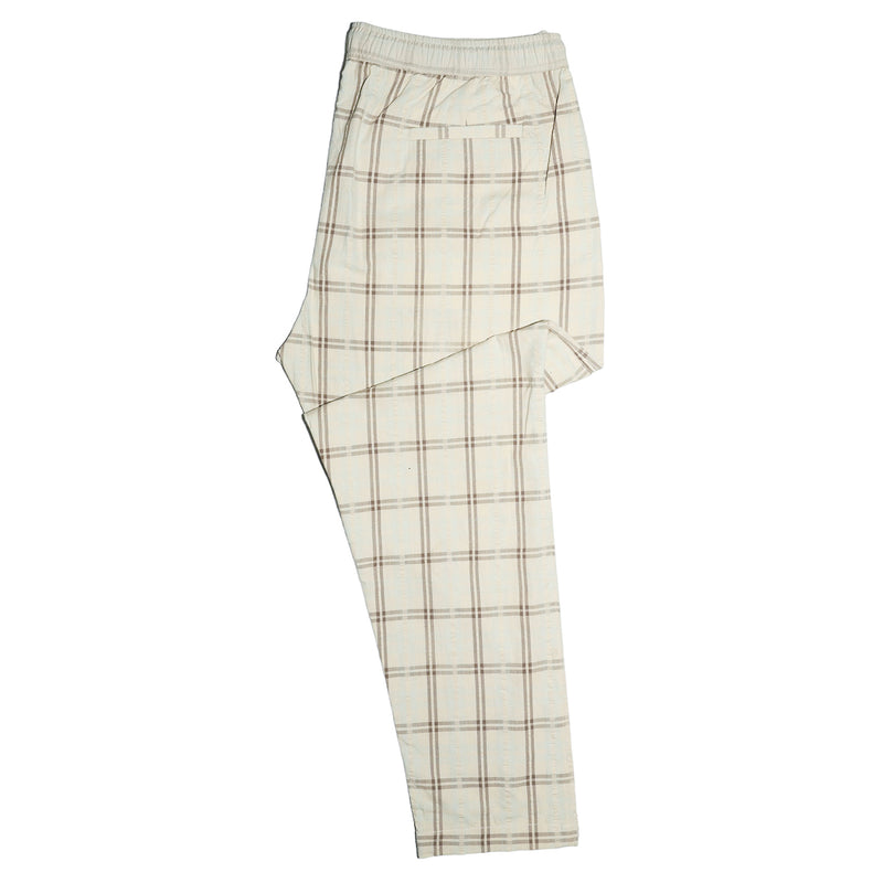 Mens Pants Joggers Beige Plaid Seersucker Drawstring Loose Harem Casual Beach XL