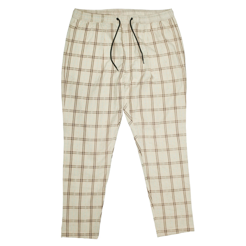 Mens Pants Joggers Beige Plaid Seersucker Drawstring Loose Harem Casual Beach XL