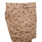Men's Gurkha Pants Beige Red Floral Cotton Slim High Waist Flat Front Dress Trousers 36