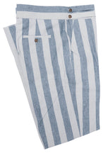 Men's Gurkha Pants Blue Beige Linen Slim High Waist Flat Front Dress Trousers 38
