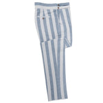 Men's Gurkha Pants Blue Beige Linen Slim High Waist Flat Front Dress Trousers 38