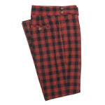 Men's Gurkha Pants Red Black Check Wool Slim High Waist Flat Front Dress Trousers 38