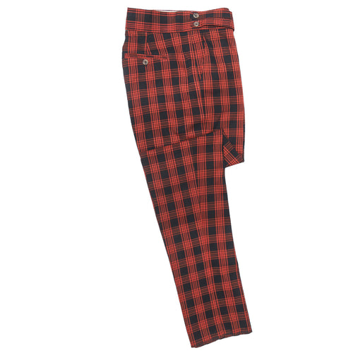 Men's Gurkha Pants Red Black Check Wool Slim High Waist Flat Front Dress Trousers 38