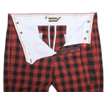 Men's Gurkha Pants Red Black Check Wool Slim High Waist Flat Front Dress Trousers 38