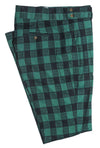 Men's Gurkha Pants Green Blue Plaid Check Geometric Slim High Waist Flat Front Dress Trousers 38