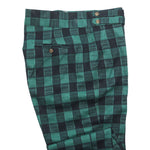 Men's Gurkha Pants Green Blue Plaid Check Geometric Slim High Waist Flat Front Dress Trousers 38