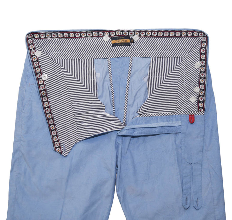 Men's Gurkha Pants Light Blue Corduroy Slim High Waist Flat Front Dress Trousers 36