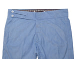 Men's Gurkha Pants Light Blue Corduroy Slim High Waist Flat Front Dress Trousers 36