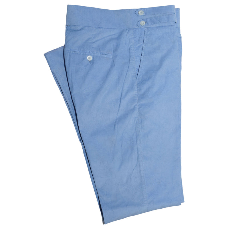 Men's Gurkha Pants Light Blue Corduroy Slim High Waist Flat Front Dress Trousers 36