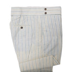 Men's Gurkha Pants Beige Green Yellow Striped Slim High Waist Flat Front Dress Trousers 38