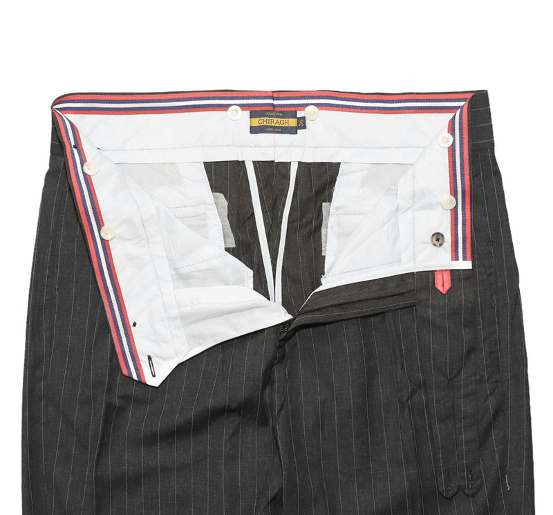 Men's Gurkha Pants Gray Striped Wool Slim High Waist Flat Front Dress Trousers 36