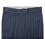 Men's Gurkha Pants Blue White Striped Slim High Waist Flat Front Dress Trousers 38