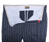 Men's Gurkha Pants Blue White Striped Slim High Waist Flat Front Dress Trousers 38
