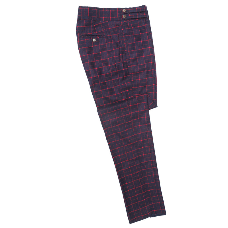 Men's Gurkha Pants Blue Red Geometric Wool Slim High Waist Flat Front Dress Trousers 38