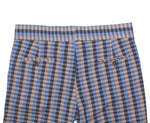 Men's Gurkha Pants Blue Beige Plaid Check Slim High Waist Flat Front Dress Trousers 36