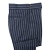 Men's Gurkha Pants Blue White Striped Cotton Slim High Waist Flat Front Dress Trousers 38