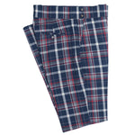 Men's Gurkha Pants Blue Red Plaid Check Wool Slim High Waist Flat Front Dress Trousers 36