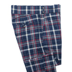 Men's Gurkha Pants Blue Red Plaid Check Wool Slim High Waist Flat Front Dress Trousers 36