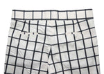 Men's Gurkha Pants White Black Check Plaid Slim High Waist Flat Front Dress Trousers 36