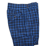 Men's Gurkha Pants Blue White Plaid Check Wool Slim High Waist Flat Front Dress Trousers 36