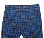 Men's Gurkha Pants Blue White Plaid Check Wool Slim High Waist Flat Front Dress Trousers 36