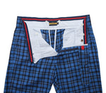 Men's Gurkha Pants Blue White Plaid Check Wool Slim High Waist Flat Front Dress Trousers 36