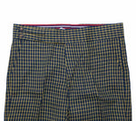 Men's Gurkha Pants Blue Yellow Plaid Check Slim High Waist Flat Front Dress Trousers 36